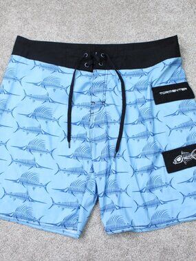 Tormenter Board Shorts Mens 36 Blue Hybrid Fish Skeleton Cargo Poly Swim Trunks
